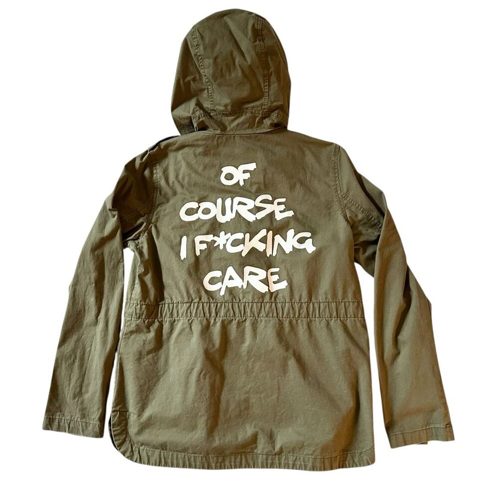 The Outrage Hooded Cotton “I Care” Jacket, Size S